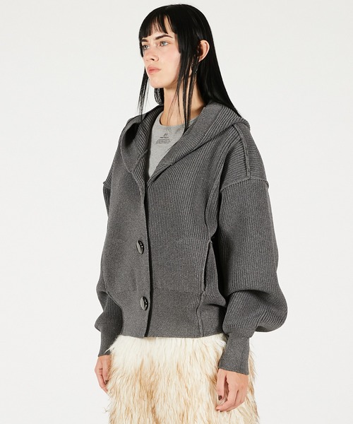 PRANK PROJECT（プランクプロジェクト）の「【Pre-Order】フーディーニットカーディガン / Hoodie Knit Cardigan（カーディガン/ボレロ・レディース・ブラック/グレー・FREE）」の18枚目の写真