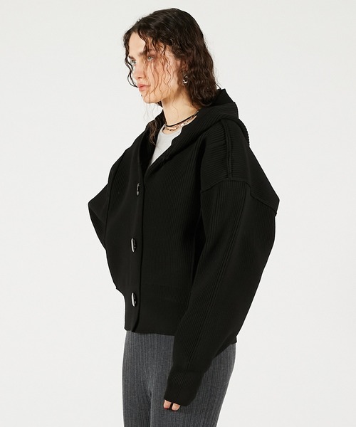 PRANK PROJECT（プランクプロジェクト）の「【Pre-Order】フーディーニットカーディガン / Hoodie Knit Cardigan（カーディガン/ボレロ・レディース・ブラック/グレー・FREE）」の11枚目の写真