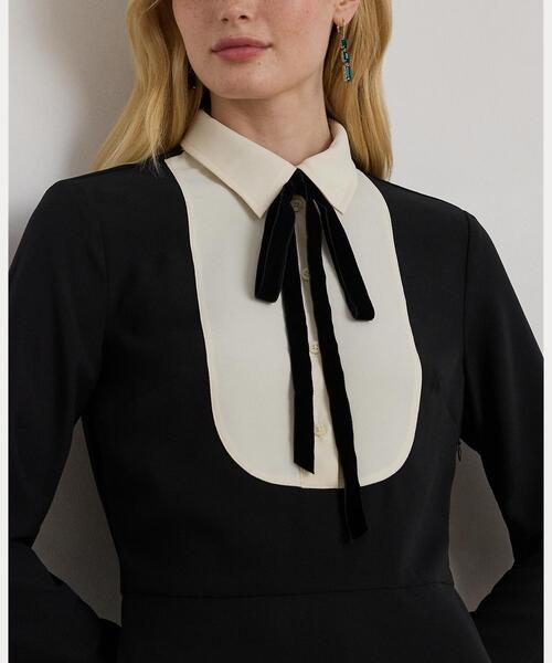 セール】ツートーン ジョーゼット タイネック ドレス（ワンピース