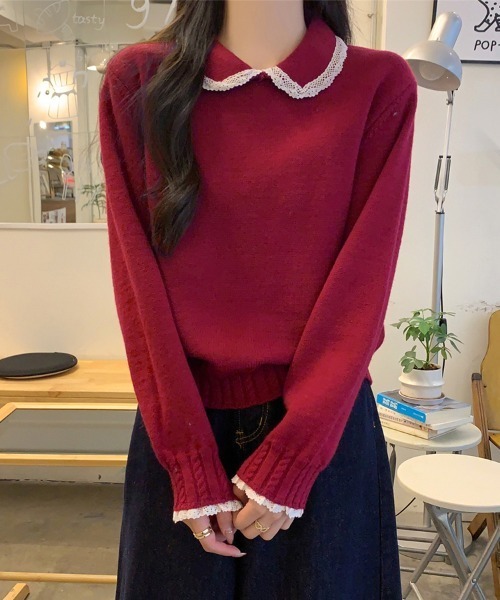 セール】レース襟付きニットトップス（ニット/セーター）｜ReRe（リリ