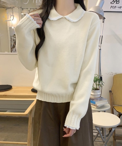 セール】レース襟付きニットトップス（ニット/セーター）｜ReRe（リリ