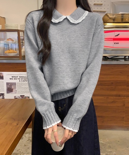 ReRe(リリ)の「レース襟付きニットトップス(ニット/セーター・レディース・レッド/ベージュ/グレー・FREE)」の12枚目の写真