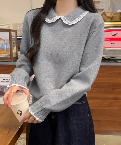 セール】レース襟付きニットトップス（ニット/セーター）｜ReRe（リリ