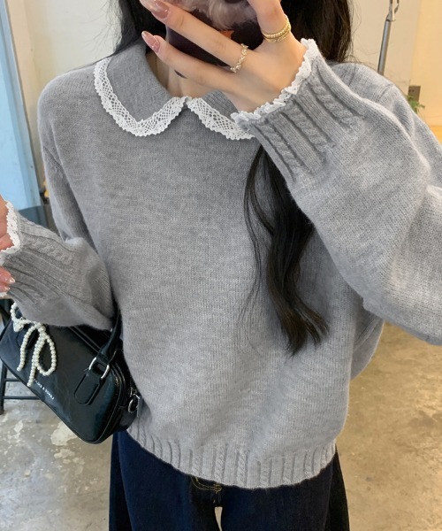 ReRe(リリ)の「レース襟付きニットトップス(ニット/セーター・レディース・レッド/ベージュ/グレー・FREE)」の14枚目の写真