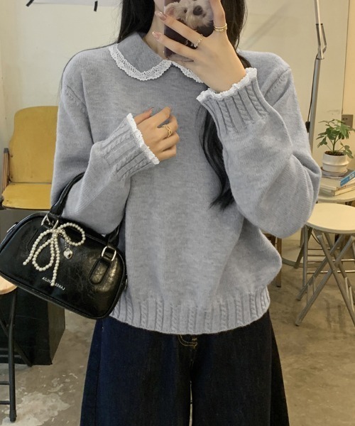 セール】レース襟付きニットトップス（ニット/セーター）｜ReRe（リリ