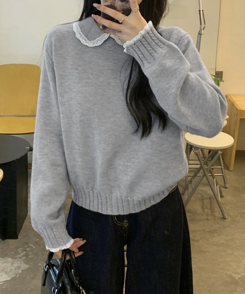 ReRe(リリ)の「レース襟付きニットトップス(ニット/セーター・レディース・レッド/ベージュ/グレー・FREE)」の16枚目の写真