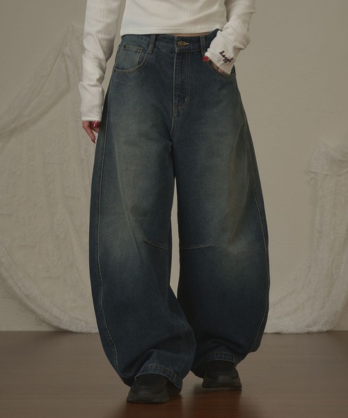 stitch curve pants / ステッチカーブパンツ（デニムパンツ）｜hazyl