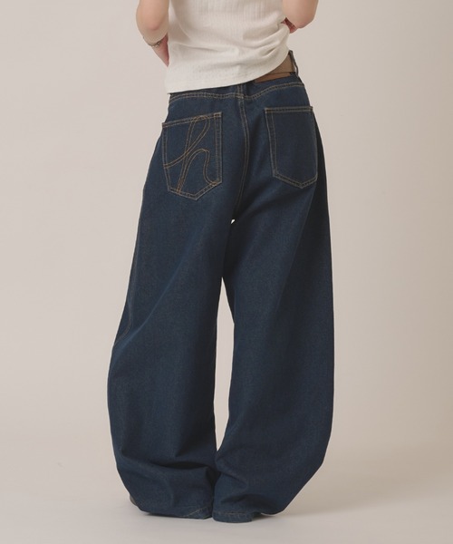 hazyl(ヘイジル)の「stitch curve pants / ステッチカーブパンツ(デニムパンツ・レディース・ブラウン系その他/ブルー/オフホワイト/ベージュ/ブルー系その他・SMALL/MEDIUM)」の6枚目の写真