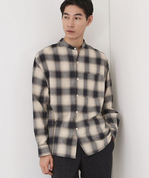 THE SHOP TK （ザ ショップ ティーケー ）の「オンブレーチェックバンドカラーシャツ 【洗濯機OK】（シャツ/ブラウス・メンズ・ブラウン系その他2/ベージュ系その他5・02/03/04）」の2枚目の写真