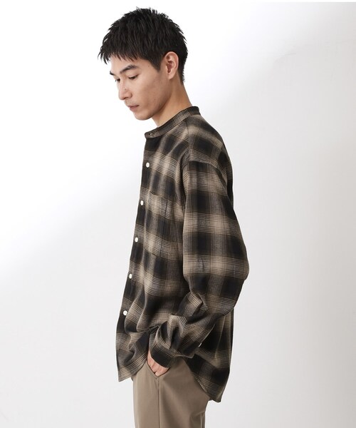 THE SHOP TK （ザ ショップ ティーケー ）の「オンブレーチェックバンドカラーシャツ 【洗濯機OK】（シャツ/ブラウス・メンズ・ブラウン系その他2/ベージュ系その他5・02/03/04）」の3枚目の写真