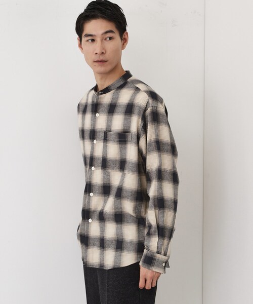 THE SHOP TK （ザ ショップ ティーケー ）の「オンブレーチェックバンドカラーシャツ 【洗濯機OK】（シャツ/ブラウス・メンズ・ブラウン系その他2/ベージュ系その他5・02/03/04）」の7枚目の写真