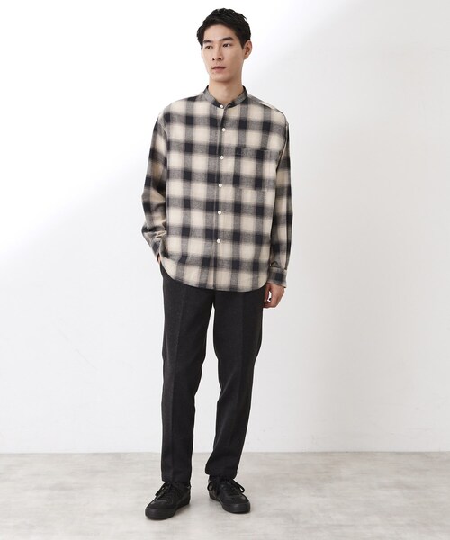 THE SHOP TK （ザ ショップ ティーケー ）の「オンブレーチェックバンドカラーシャツ 【洗濯機OK】（シャツ/ブラウス・メンズ・ブラウン系その他2/ベージュ系その他5・02/03/04）」の9枚目の写真
