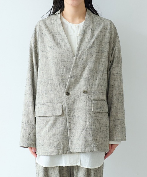 yuni(ユニ )の「slab nep tweed no collarジャケット(ノーカラージャケット・レディース・グレー/ベージュ・FREE)」の10枚目の写真