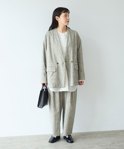 yuni(ユニ )の「slab nep tweed no collarジャケット(ノーカラージャケット・レディース・グレー/ベージュ・FREE)」の3枚目の写真