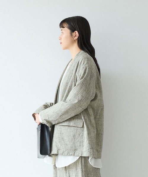 yuni(ユニ )の「slab nep tweed no collarジャケット(ノーカラージャケット・レディース・グレー/ベージュ・FREE)」の9枚目の写真