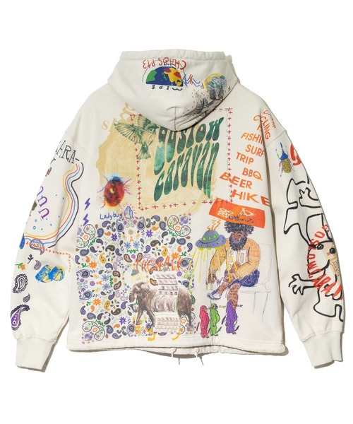 空紡糸裏毛 落描きMIX ヘムスピンドルBOXフーディー（パーカー）｜go