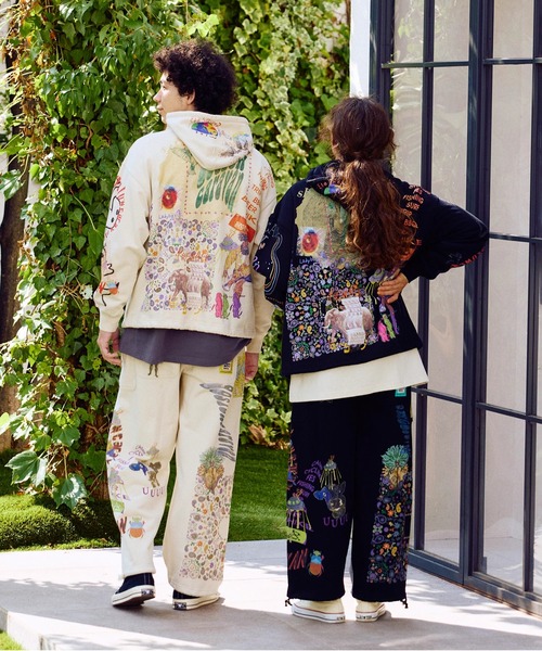 ゴースローキャラバン(GOSLOWCARAVAN)空紡糸裏毛 落描きMIX ヘムスピンドルBOXフーディー 352612 IV… 空紡糸裏毛 落描きMIX ヘムスピンドルBOXフーディー（パーカー）｜go