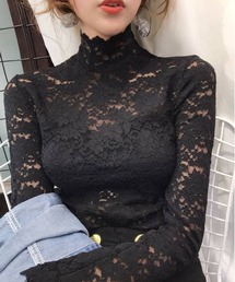花柄総レース ハイネック カットソー レディース