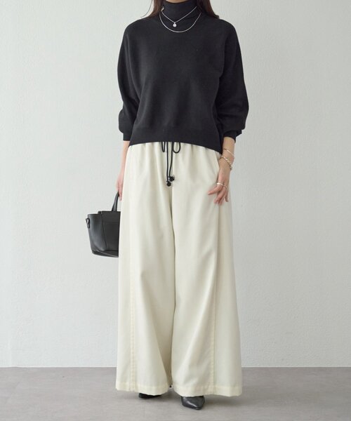 BEARDSLEY(ビアズリー)の「デニムライクウールバギーパンツ(その他パンツ・レディース・アイボリー/ブラック・FREE)」の6枚目の写真