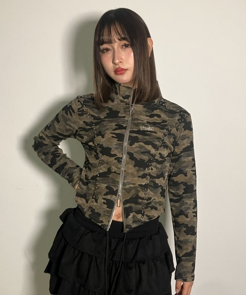 A'GEM/9 × .kom 『.kom/ドットケーオーエム』Studded Camo Cropped Zip