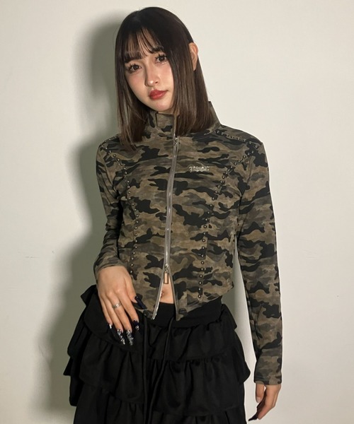 A'GEM/9 × .kom 『.kom/ドットケーオーエム』Studded Camo Cropped Zip