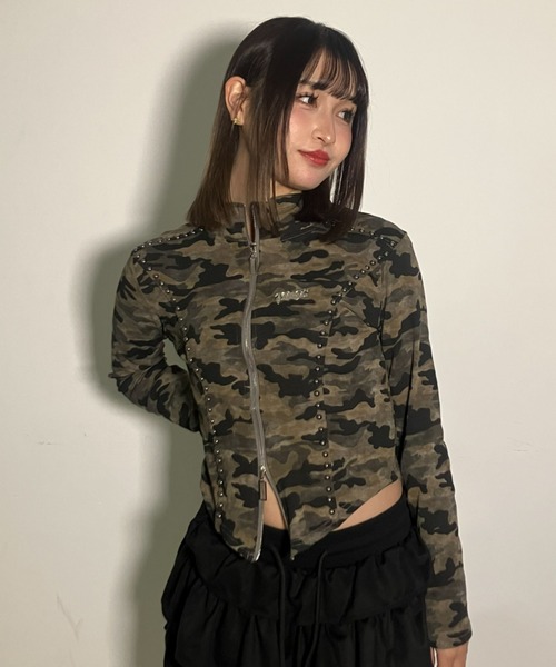 トップス KOME A'GEM/9 × .kom 『.kom/ドットケーオーエム』Studded Camo Cropped Zip