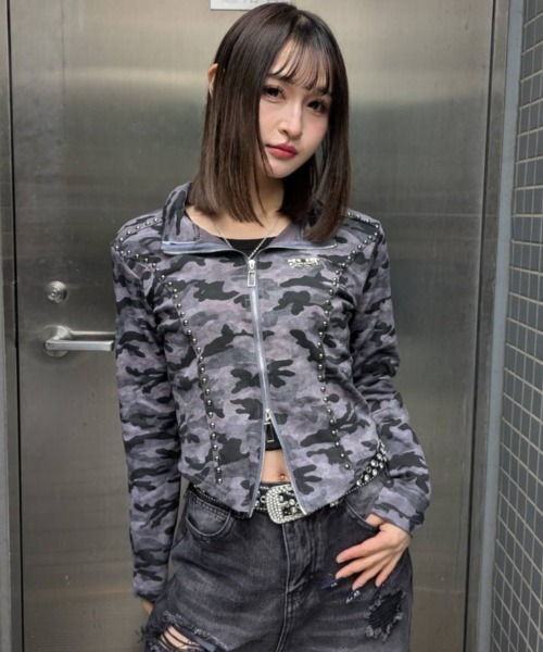 A'GEM/9 × .kom 『.kom/ドットケーオーエム』Studded Camo Cropped Zip