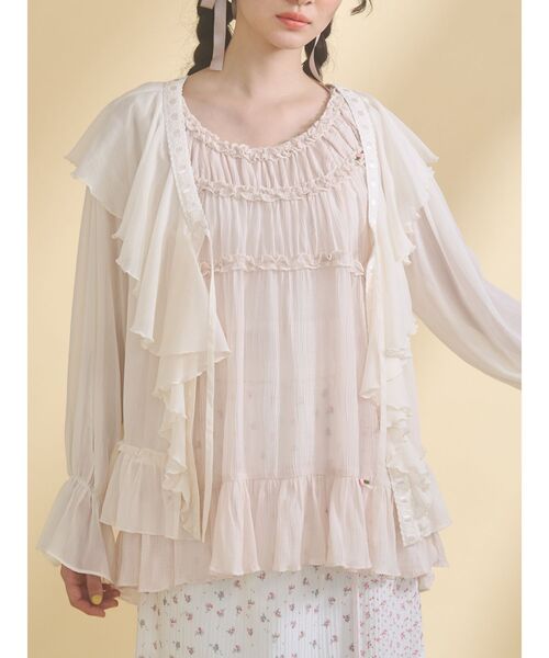 merry jenny(メリージェニー)の「シアーギャザーチュニック(チュニック・レディース・ブルー/オフホワイト/ベージュ・FREE)」の3枚目の写真