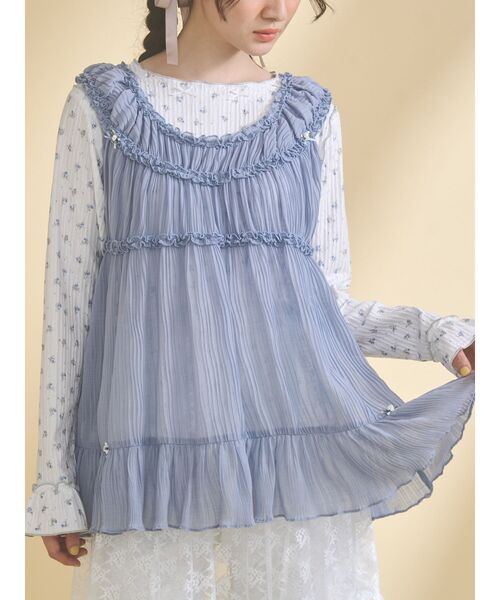 merry jenny(メリージェニー)の「シアーギャザーチュニック(チュニック・レディース・ブルー/オフホワイト/ベージュ・FREE)」の1枚目の写真