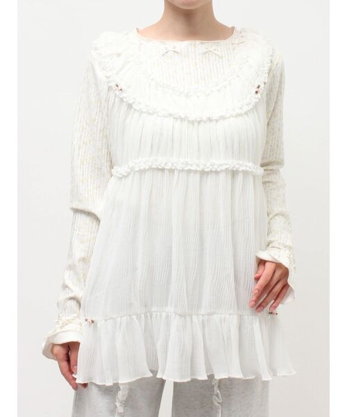 merry jenny(メリージェニー)の「シアーギャザーチュニック(チュニック・レディース・ブルー/オフホワイト/ベージュ・FREE)」の15枚目の写真