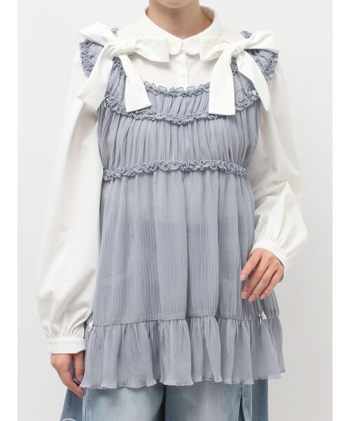 merry jenny(メリージェニー)の「シアーギャザーチュニック(チュニック・レディース・ブルー/オフホワイト/ベージュ・FREE)」の16枚目の写真