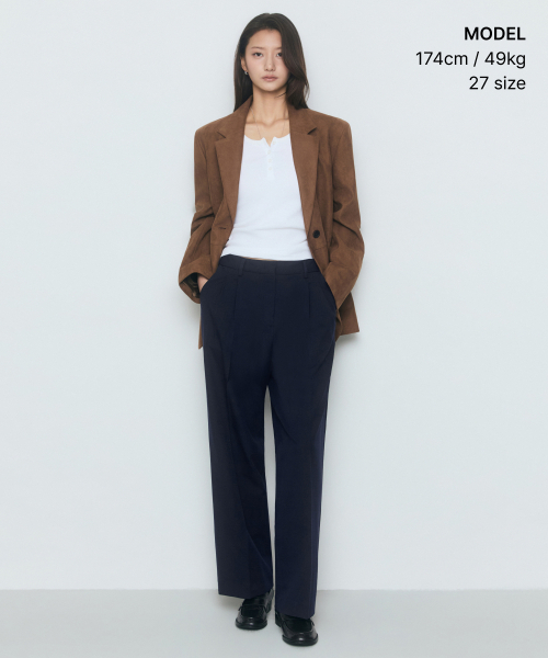 MUSINSA STANDARD WOMAN（ムシンサスタンダードウーマン）の「ウィメンズハイウエストワイドヒドゥンバンディングスラックス[ネイビー]（スラックス・レディース・その他・24/25/26/28/29/27/30/31/32/34）」の2枚目の写真