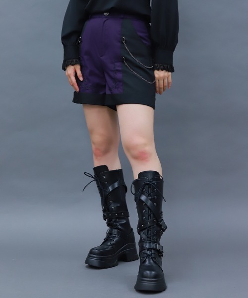 NIBBLE POISON（ニブルポイズン）の「刺繍バイカラーショートパンツ（その他パンツ・レディース・パープル/ネイビー/ワイン・MEDIUM）」の9枚目の写真