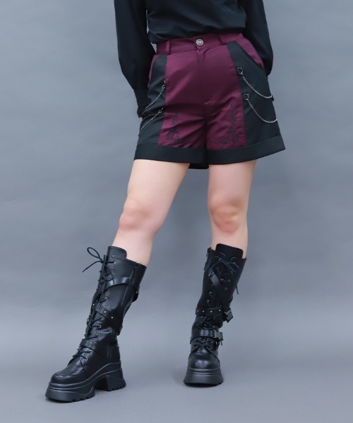 NIBBLE POISON（ニブルポイズン）の「刺繍バイカラーショートパンツ（その他パンツ・レディース・パープル/ネイビー/ワイン・MEDIUM）」の4枚目の写真