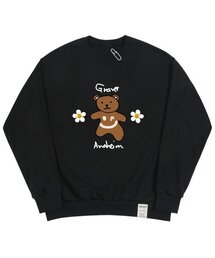 [UNISEX]ビッグベアフラワースマイルマンツーマン_ブラック
