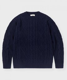 GLW（ジーエルダブリュ）の「ケーブルクルーネックセーターニットネイビー（ニット/セーター）」