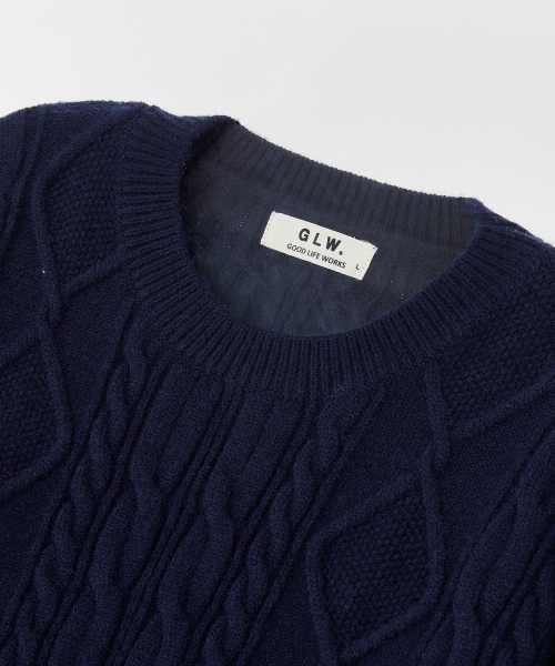 GLW(ジーエルダブリュ)の「ケーブルクルーネックセーターニットネイビー(ニット/セーター・レディース・その他・MEDIUM/SMALL/LARGE)」の2枚目の写真