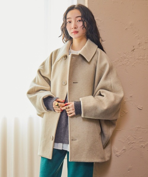 ライトモッサドルマンジャケットコート　ベージュ　ニコアンド niko and（ニコアンド）の「ライトモッサドルマンジャケットコート