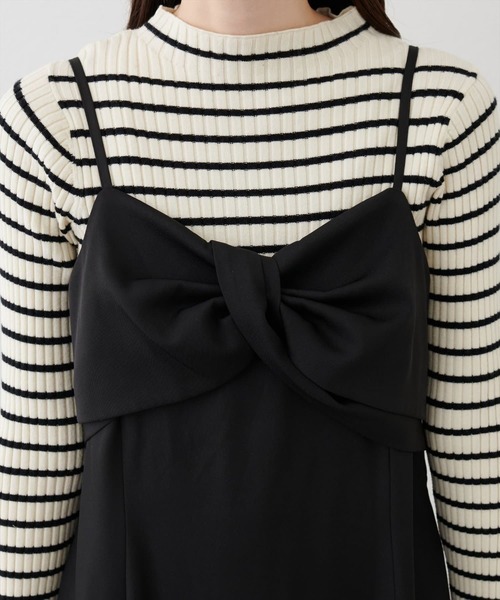natural couture（ナチュラルクチュール）の「〈osono〉ねじりリボンキャミワンピース（ワンピース・レディース・ブラック/アイボリー/グレー・MEDIUM/LARGE）」の10枚目の写真