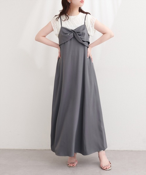 natural couture（ナチュラルクチュール）の「〈osono〉ねじりリボンキャミワンピース（ワンピース・レディース・ブラック/アイボリー/グレー・MEDIUM/LARGE）」の18枚目の写真