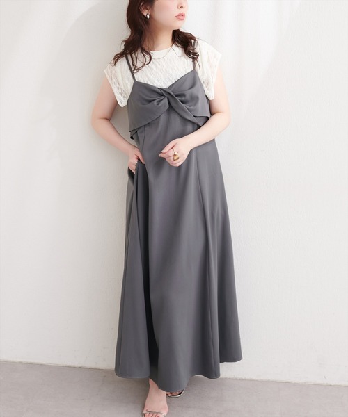 natural couture（ナチュラルクチュール）の「〈osono〉ねじりリボンキャミワンピース（ワンピース・レディース・ブラック/アイボリー/グレー・MEDIUM/LARGE）」の17枚目の写真