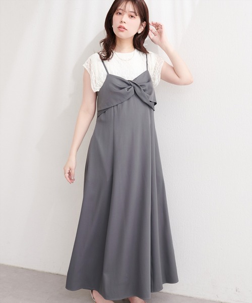 natural couture（ナチュラルクチュール）の「〈osono〉ねじりリボンキャミワンピース（ワンピース・レディース・ブラック/アイボリー/グレー・MEDIUM/LARGE）」の16枚目の写真