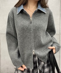 ROGER AND RAW（ロジャーアンドロウ）の「デニム襟レイヤードジップアップニット（ニット/セーター）」