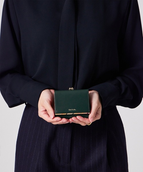 【新品】ポールスミス 三つ折財布 スワールトリム がま口 ラズベリー マルチ Paul Smith（ポール・スミス） 財布 レディース 三つ折り がま口 ミニ