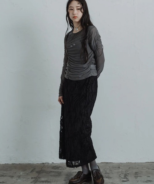 merrylatte(メリーラテ)の「line lace straight skirt(スカート・レディース・ブラック・FREE)」の8枚目の写真