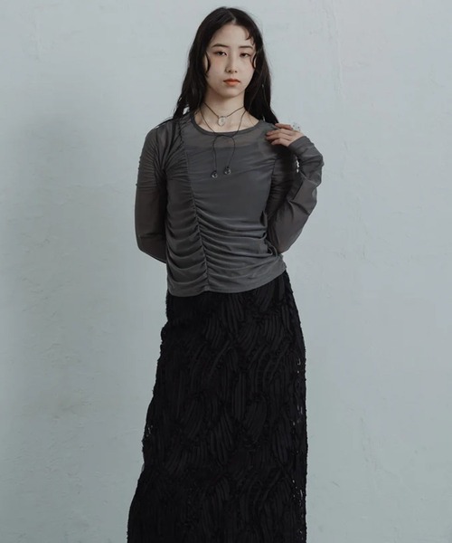 merrylatte(メリーラテ)の「line lace straight skirt(スカート・レディース・ブラック・FREE)」の3枚目の写真