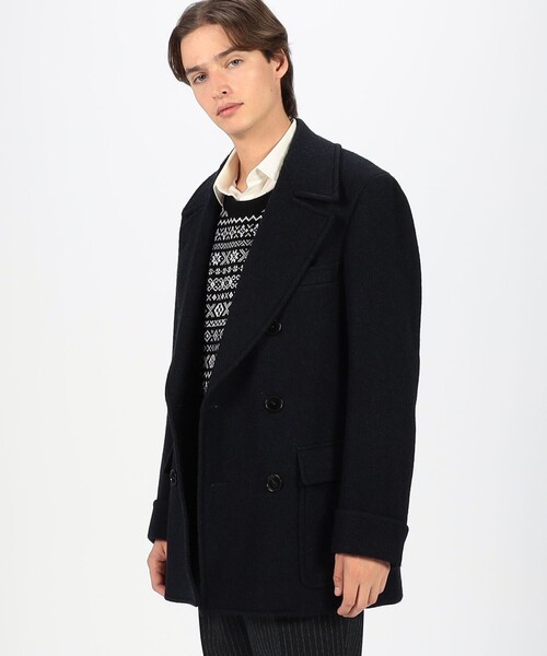 プレミアムシェットランドウール ショートポロコート（ピーコート