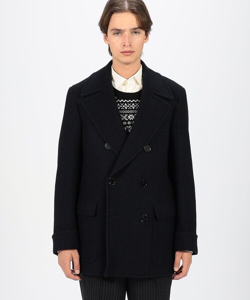 プレミアムシェットランドウール ショートポロコート（ピーコート