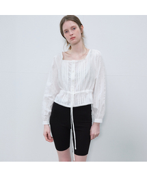 Ribbon shirring crop blouse_Ivory