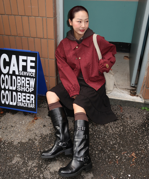 MENASOO(ミナス)の「MNS Classic Check Jacket_Burgundy(その他アウター・レディース・バーガンディー・F)」の2枚目の写真